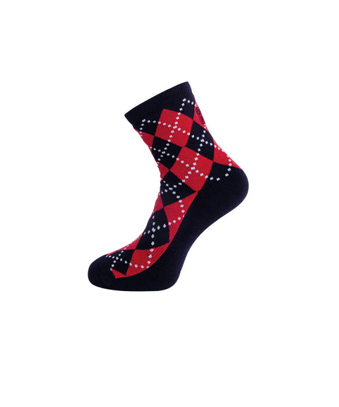 CREVE NINE: Argyle Middle Socks - Red