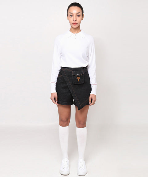 AVEN Denim Wrap Shorts - Black