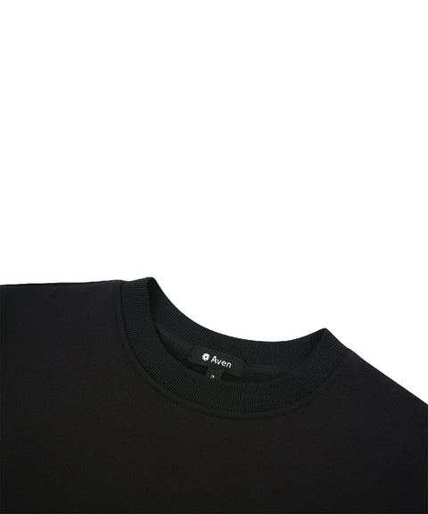 AVEN Round Neck Semi-Crop Sweatshirt - Black