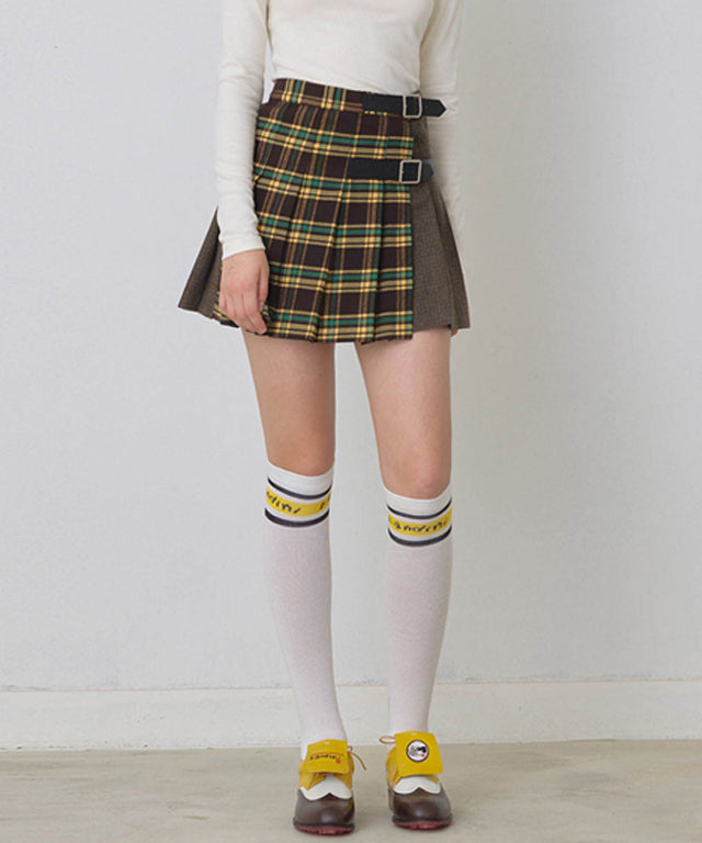 【Anyone more】Select Brown Check Pleats Skirt Access Fashion | Plaid skirt with pleats