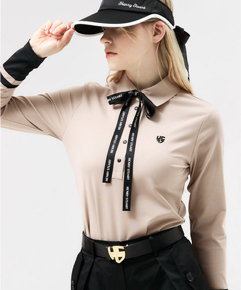 HENRY STUART Women's Ribbon Collar T-Shirt - Beige