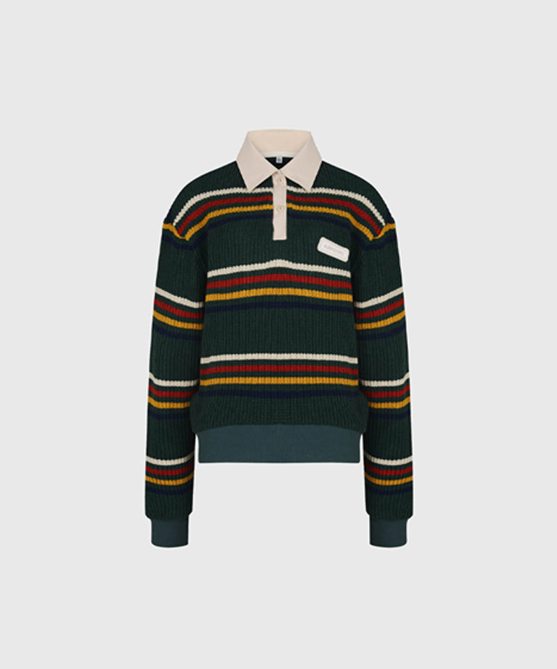 KANDINI Striped Collar Knit - Green