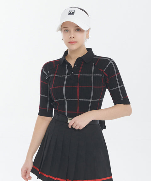 Q.C PLAY: Color Block Check Caravan Knit - Black