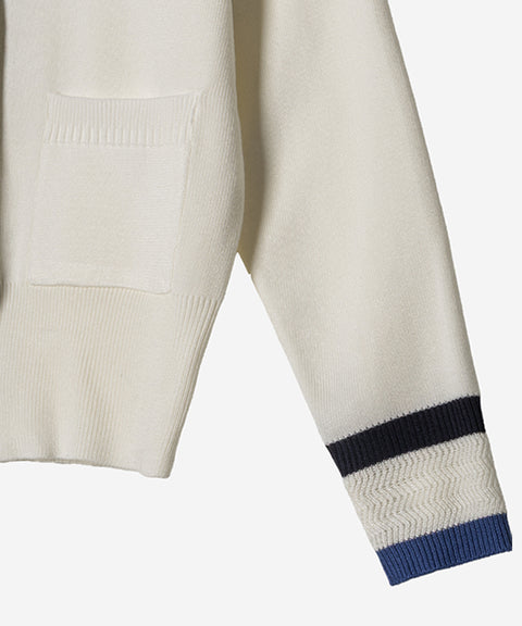 OBER Golf Sleeve Point V-Neck Cardigan - Ivory