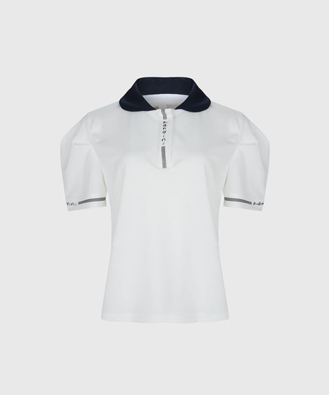 KANDINI Color Round Polo Shirts With Puff Sleeve - Navy