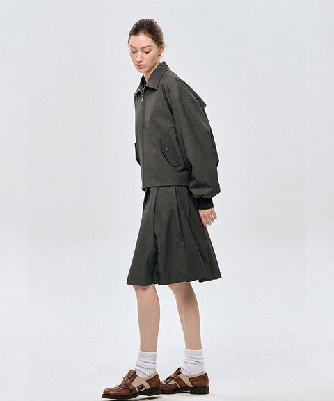 LE SONNET Zip-Up Balloon Wool Jacket - Gray
