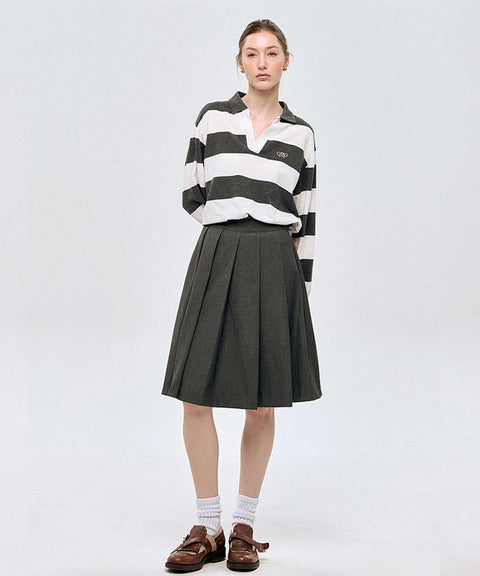 LE SONNET Classic Pleats Wool Skirt - Gray