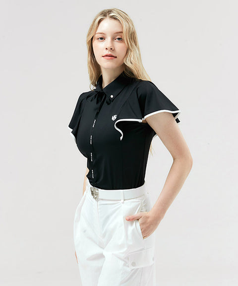 HENRY STUART Women's Cape Collar T-Shirt - Black