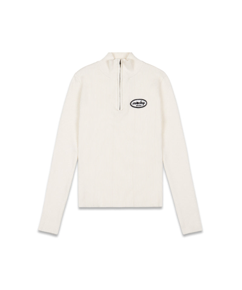 MACKY Golf: Half-Neck Patch Zip-Up Knit - White