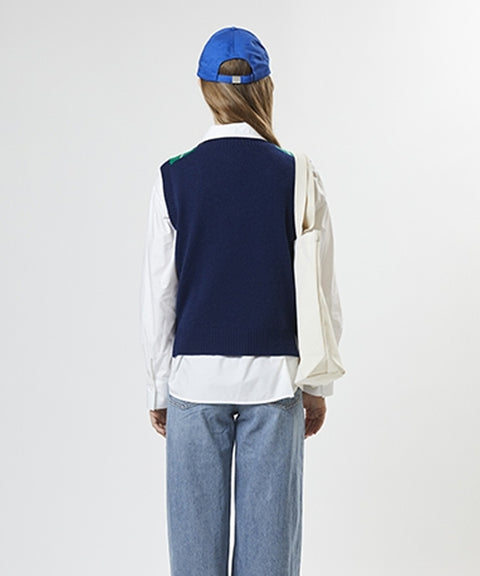 AVEN Wool Cashmere Argyle Vest - Navy