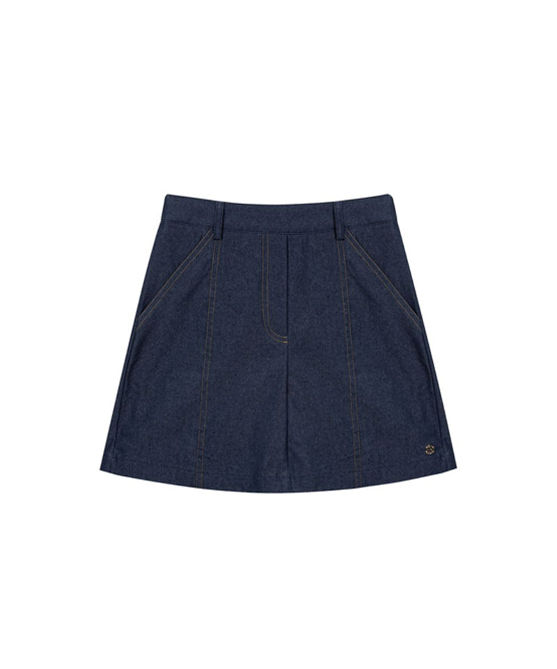 POSHERD Bio Stretch Denim Skirt - Indigo
