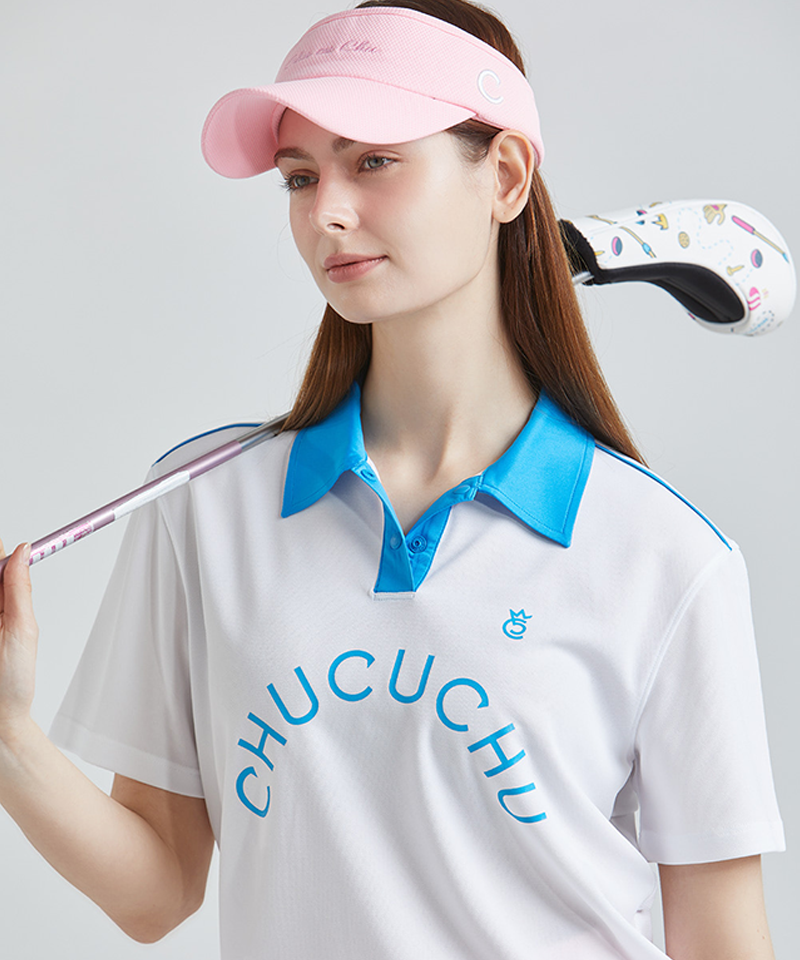 CHUCUCHU Logo Back Mesh Collar Short Sleeve Top - White