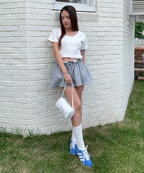 PIV'VEE Drawstring Ruffle Mini Skirt - Heather Grey