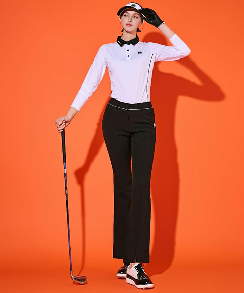 Mahes Golf Front Slit Semi Bootcut Pants That Make Your Legs Look Longer - Black