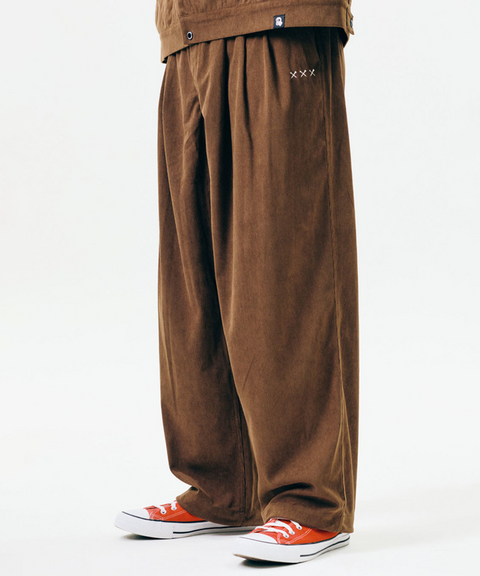 Jamie West Corduroy Three Tuck Wide Pants - Brown
