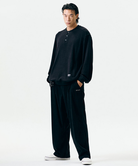 Jamie West Henley-Neck Pocket Knit MTM - Black