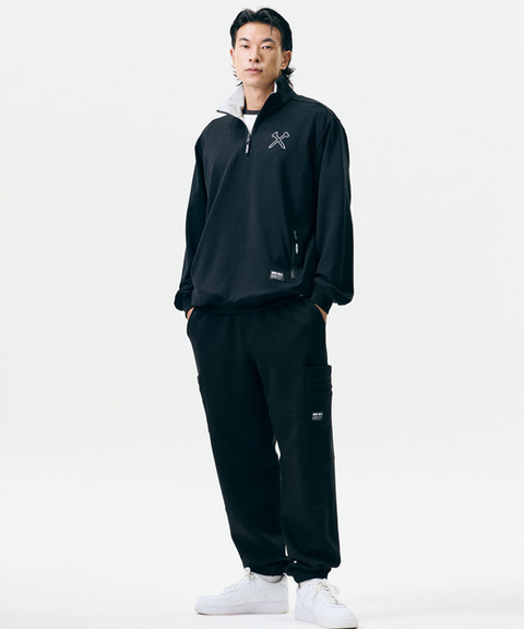 Jamie West High-Neck Half Zip-up Pocket Sweatshirts - Black