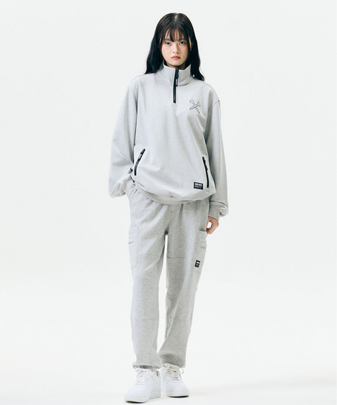 Jamie West High-Neck Half Zip-up Pocket Sweatshirts - Grey