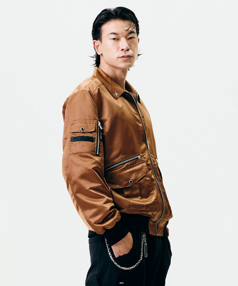 Jamie West Nylon Collar Point Aviator Jacket - Brown