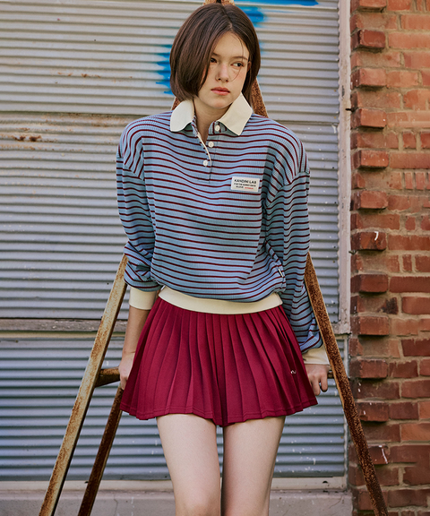 KANDINI Elastic Band Pleats Skirt - Wine