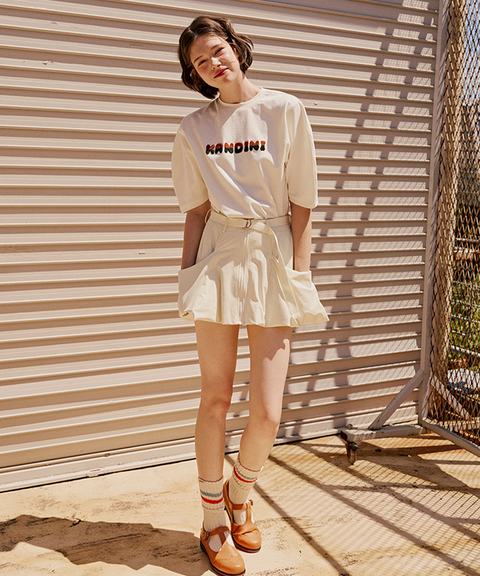 KANDINI Fluffy Logo Puff Tee - Cream