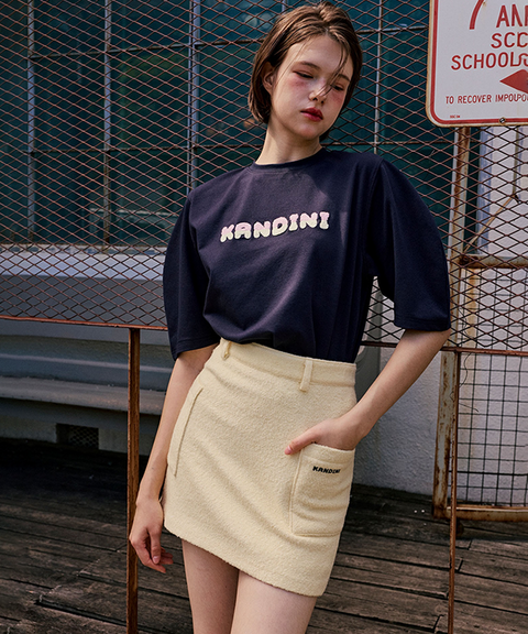 KANDINI Fluffy Logo Puff Tee - Navy