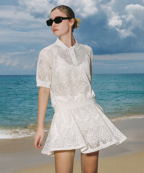 OBER Golf Lace Short Sleeve Set - Ivory