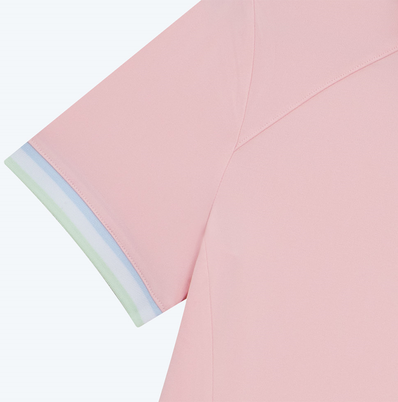 CHUCUCHU Line Back Mesh Collar Short Sleeve Top - Pink