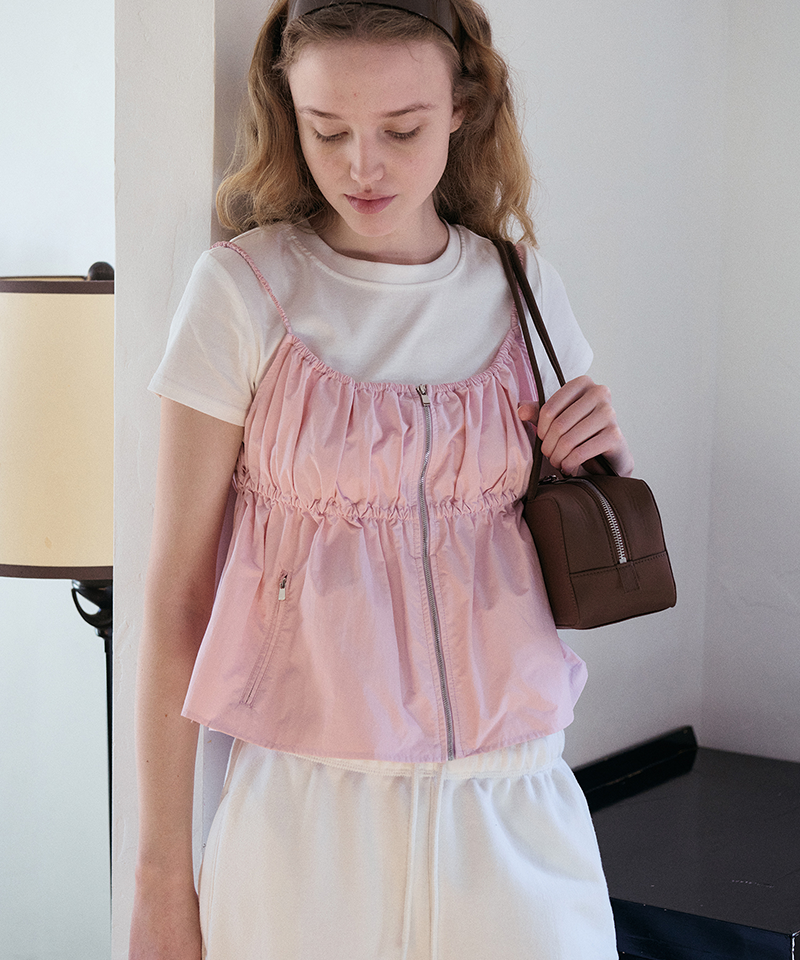 PIV'VEE Zipper Detail Banding Cami Top - Bubble Pink