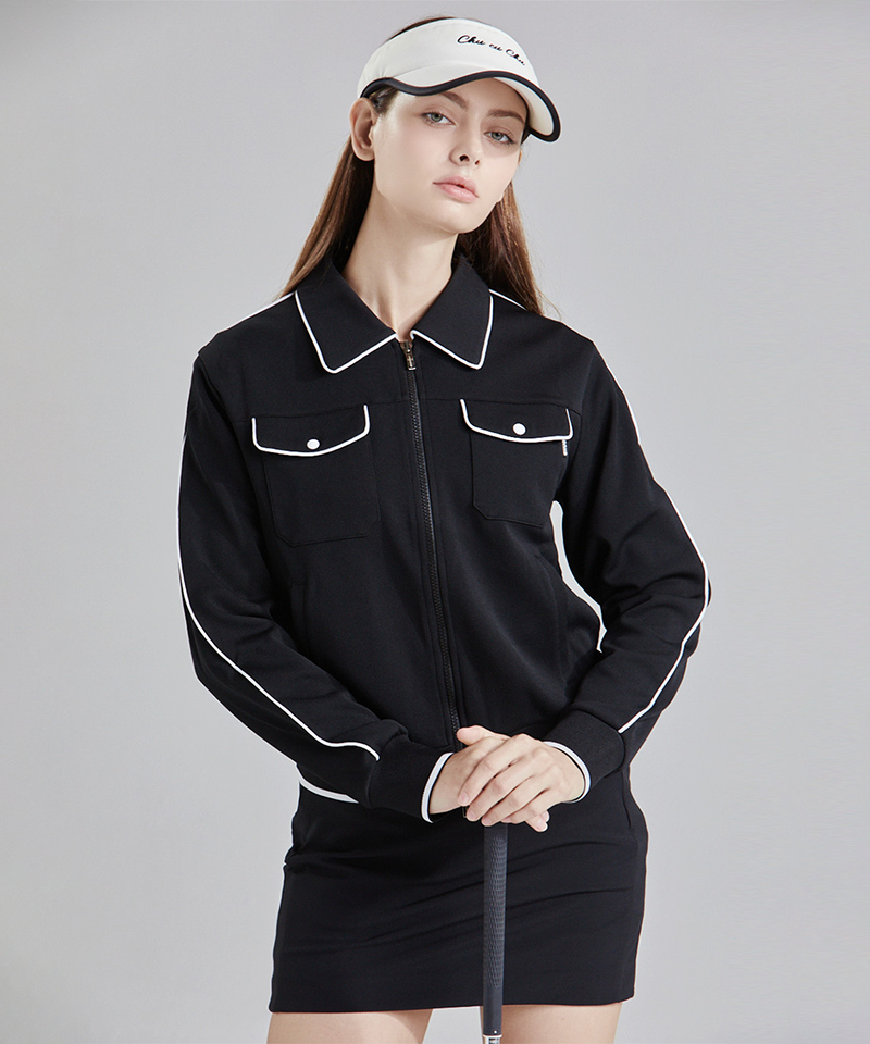 CHUCUCHU Piping Two-Way Zip-Up Jacket - Black