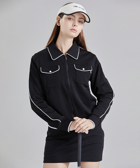 CHUCUCHU Piping Two-Way Zip-Up Jacket - Black