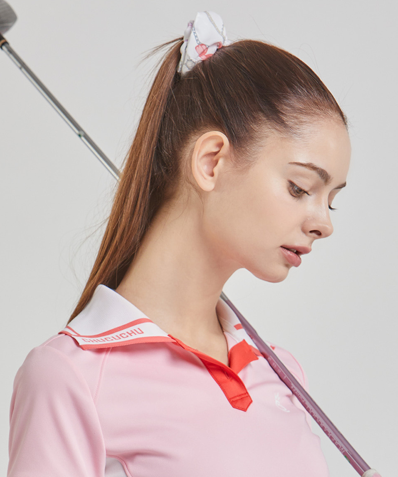 CHUCUCHU Ribbon Scrunchie Hair Tie - Flower Pink