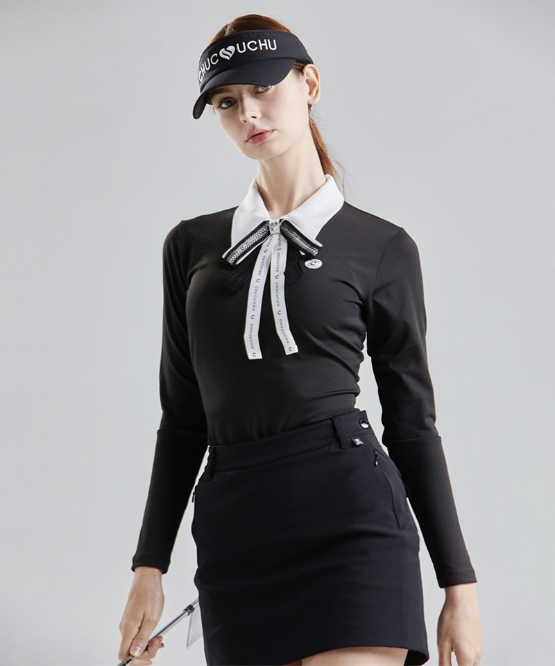 Ribbon Zip-Up Collar T-Shirt - 2 Colors