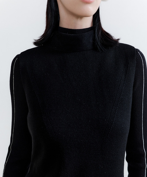 Anell Golf Scarf Slit Cashmere Knit Dress - Black