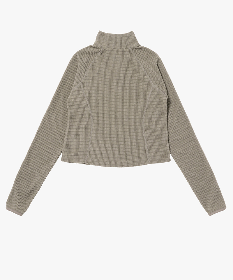 Goal Studio Women's Grid Fleece Quarter Zip-Up Tee - Dark Beige