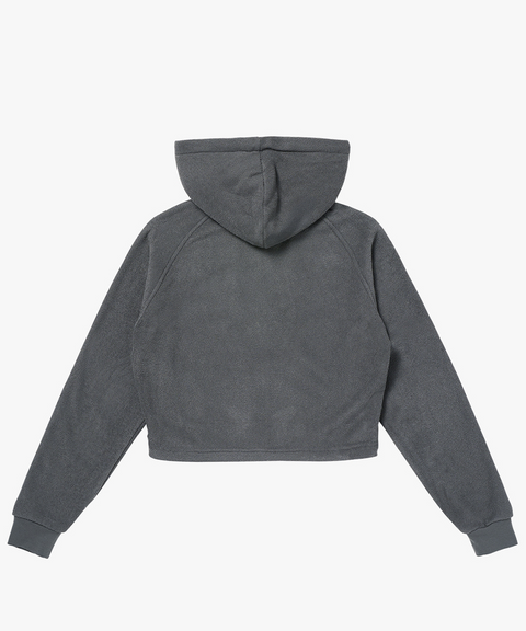 Goal Studio Women's Terry Fleece Cropped Full Zip-Up Hoodie - Charcoal