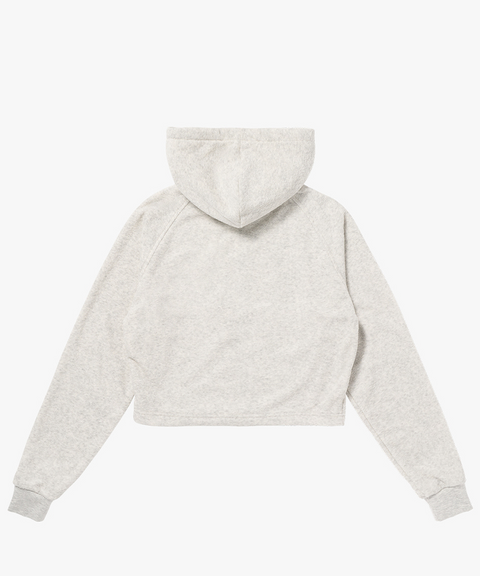 Goal Studio Women's Terry Fleece Cropped Full Zip-Up Hoodie - Oatmeal