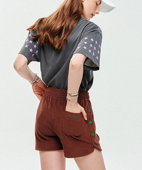 LE SONNET Button Shorts - Brown