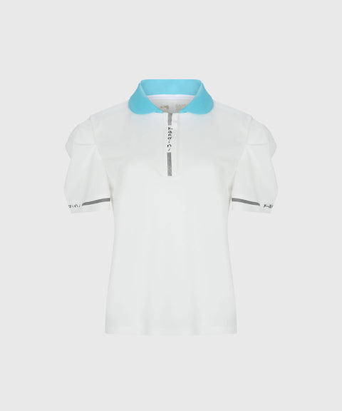 KANDINI Color Round Polo Shirts With Puff Sleeve - Sky Blue