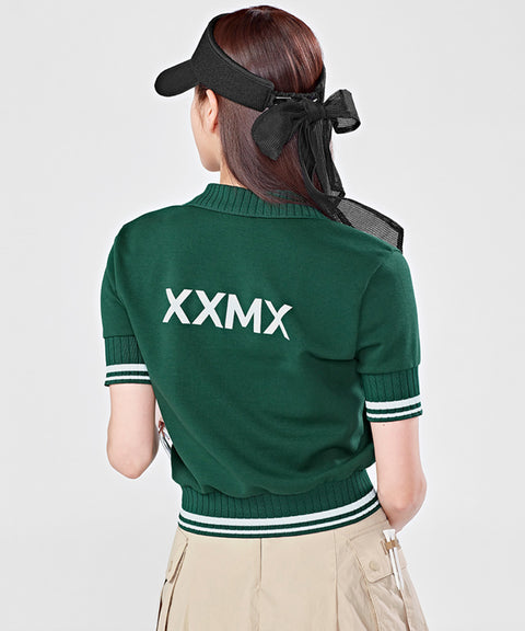XEXYMIX Golf Open Collar Double Line Short Sleeve - Dark Green