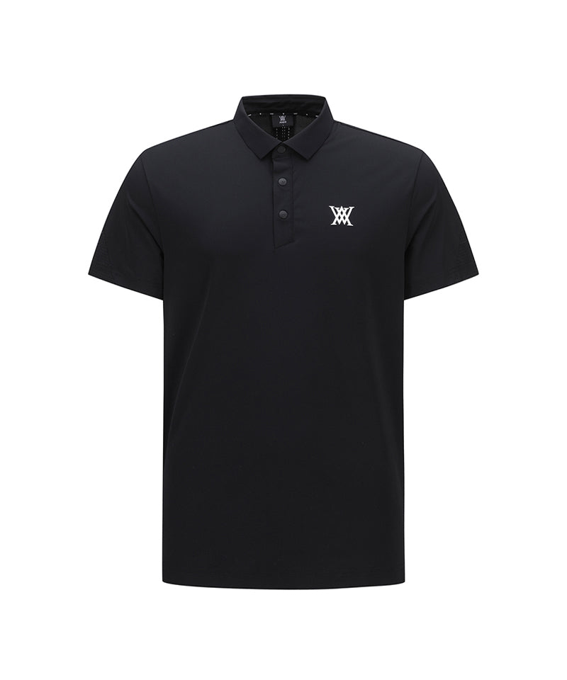 Men Back Fabric Block Short T-Shirt - Black