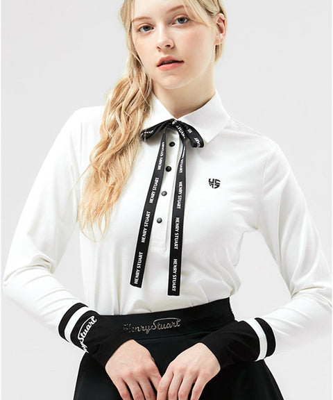 HENRY STUART Women's Ribbon Collar T-Shirt - White