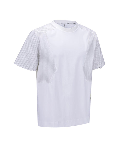 Men  Wooven Sleeve Crew Neck - White