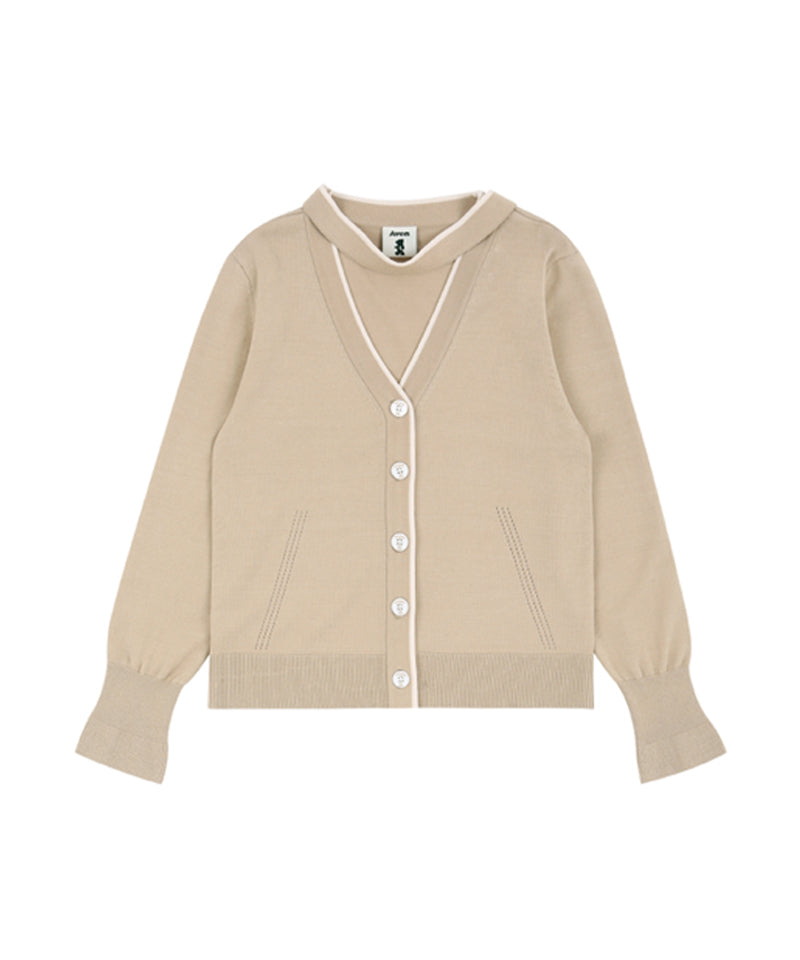 AVEN Dropped Taping Cardigan - Beige