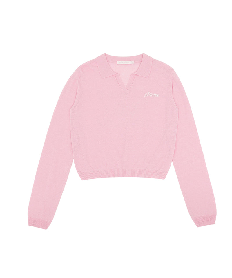 PIV'VEE Club Breezy Knit Collar Top - Bubble Pink