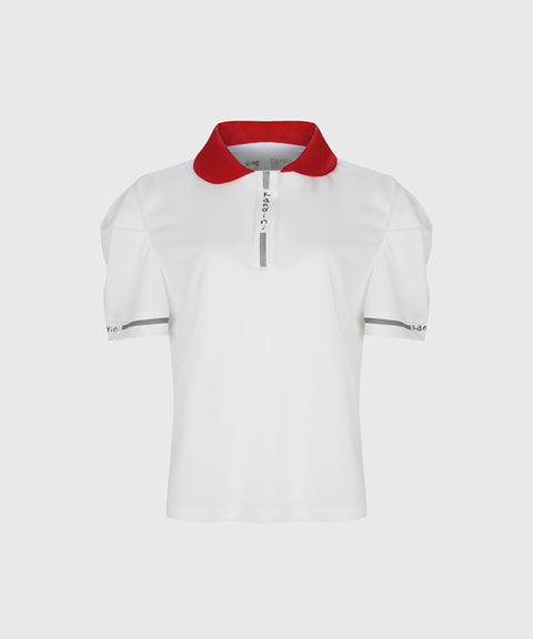 KANDINI Color Round Polo Shirts With Puff Sleeve - Red