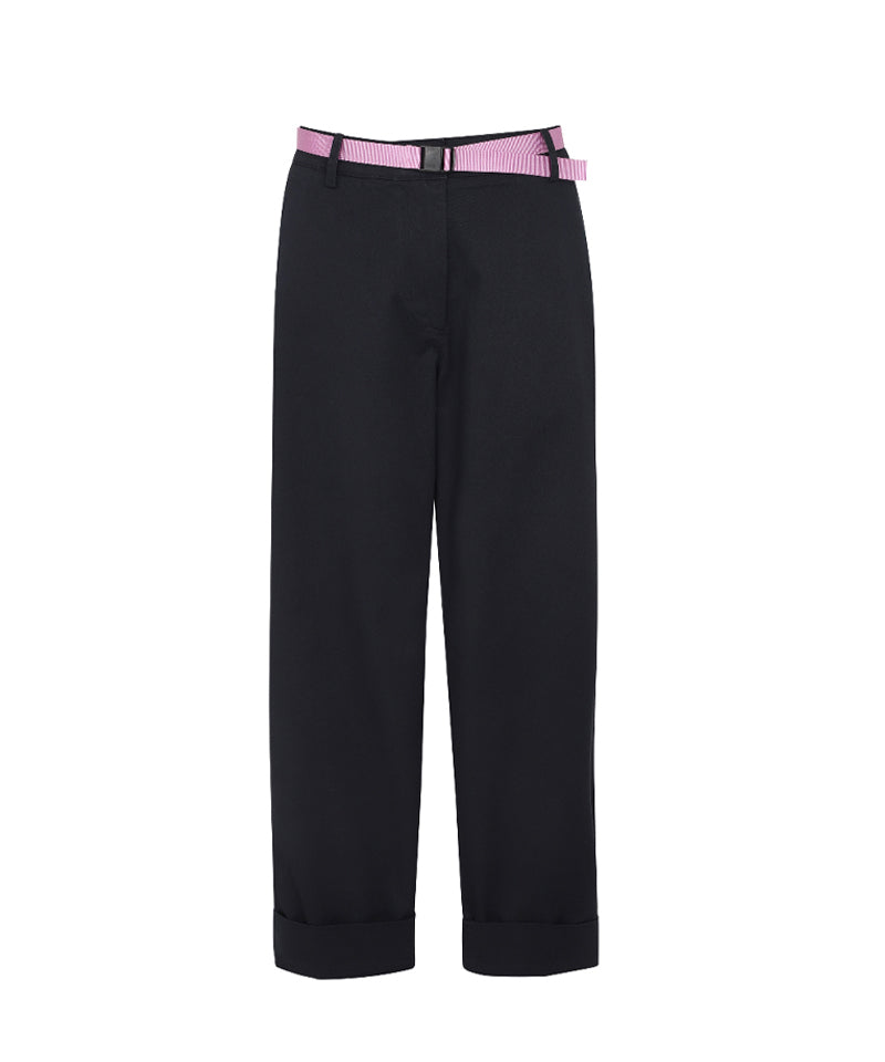 Monday Flow Cotton Comfort Pants (Belt) - Dark Navy