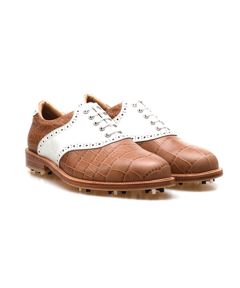 ALL CLASSIC Golf Plain Toe Classic Golf Shoes - Ivory/ Brown