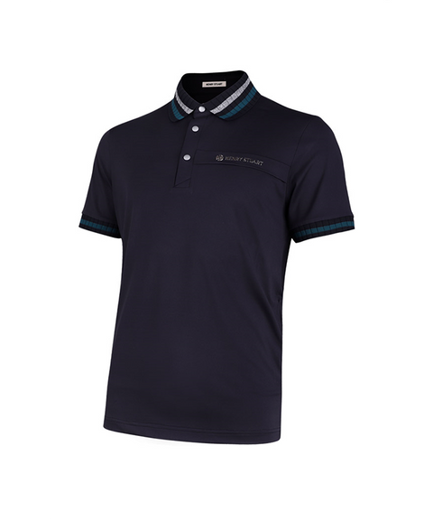 HENRY STUART Men's Color Combination Collar T-Shirt - Navy