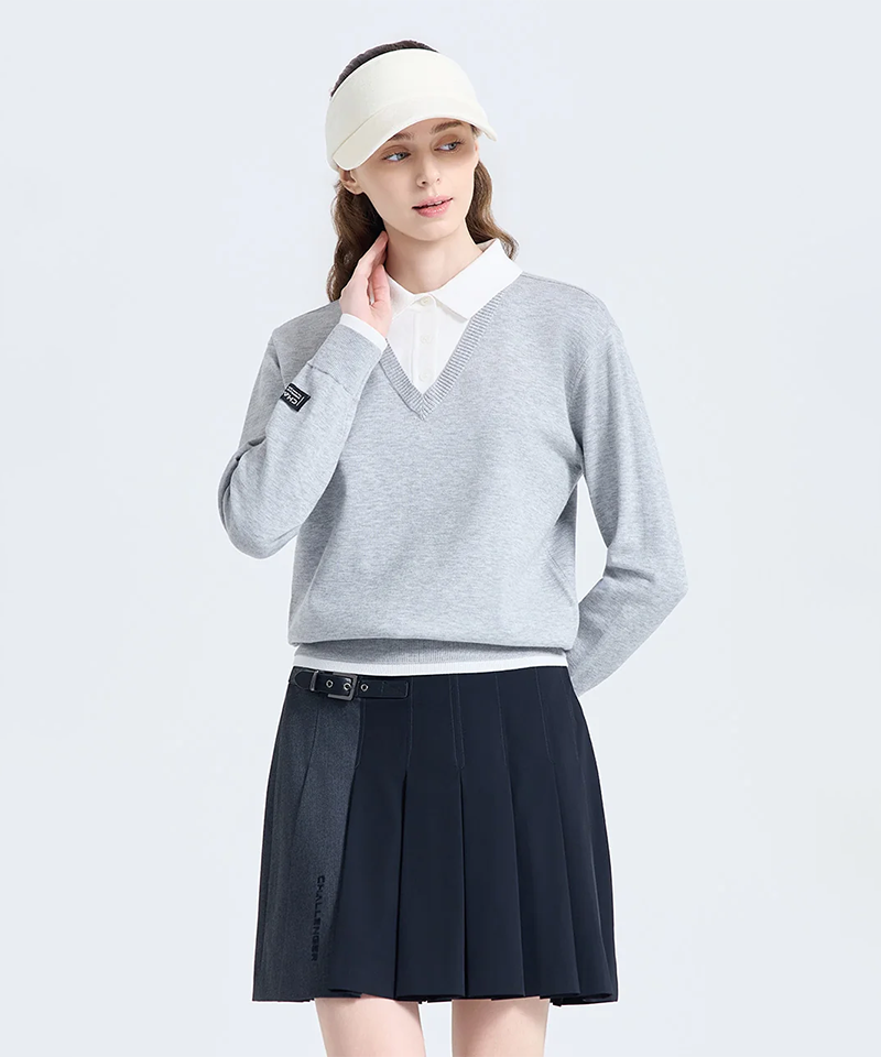 Challenger Women's Layered Double Collar Knit Pullover - Gray